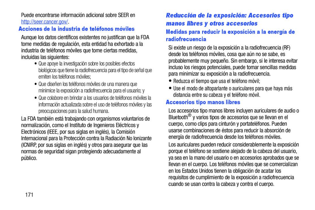 Acciones de la industria de teléfonos móviles Reducción de la exposición: Accesorios tipo manos libres y otros accesorios