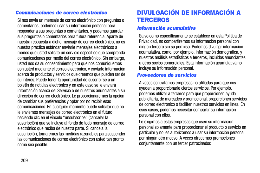 Comunicaciones de correo electrónico Información acumulativa