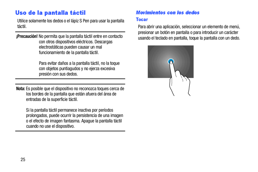 Uso de la pantalla táctil Galaxy Note 10.0 Wi-Fi