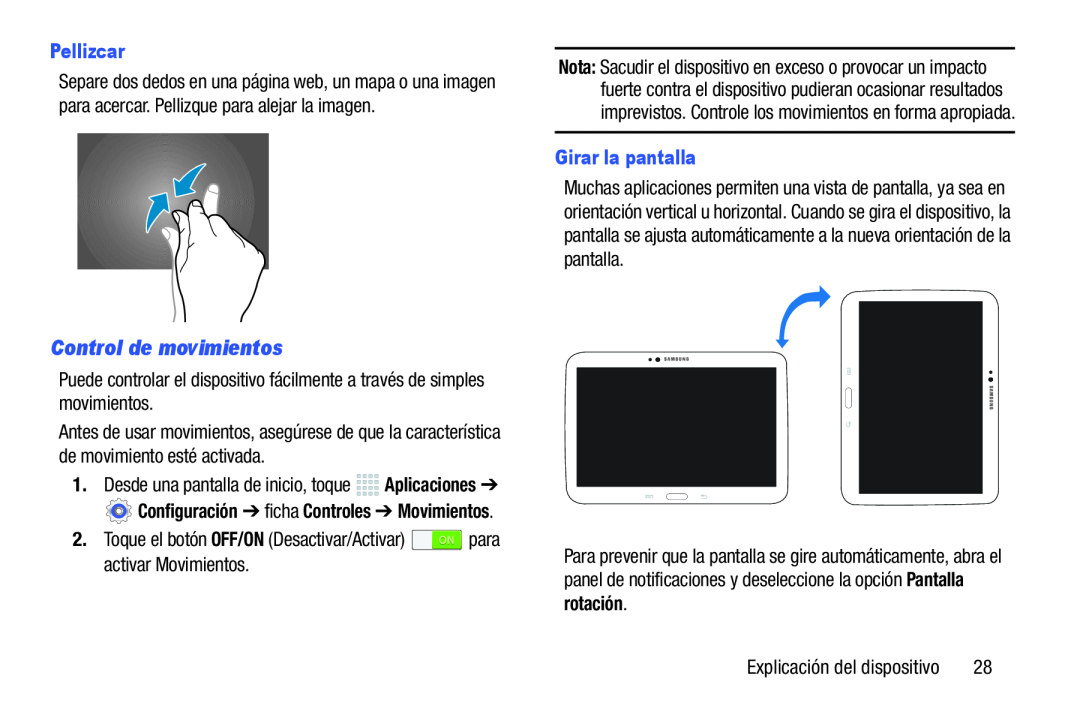 Control de movimientos Galaxy Note 10.0 Wi-Fi