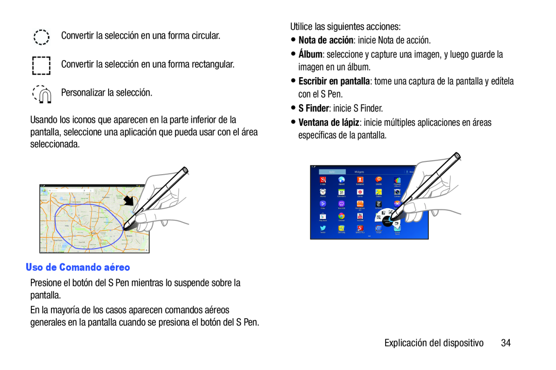 Uso de Comando aéreo Nota de acción