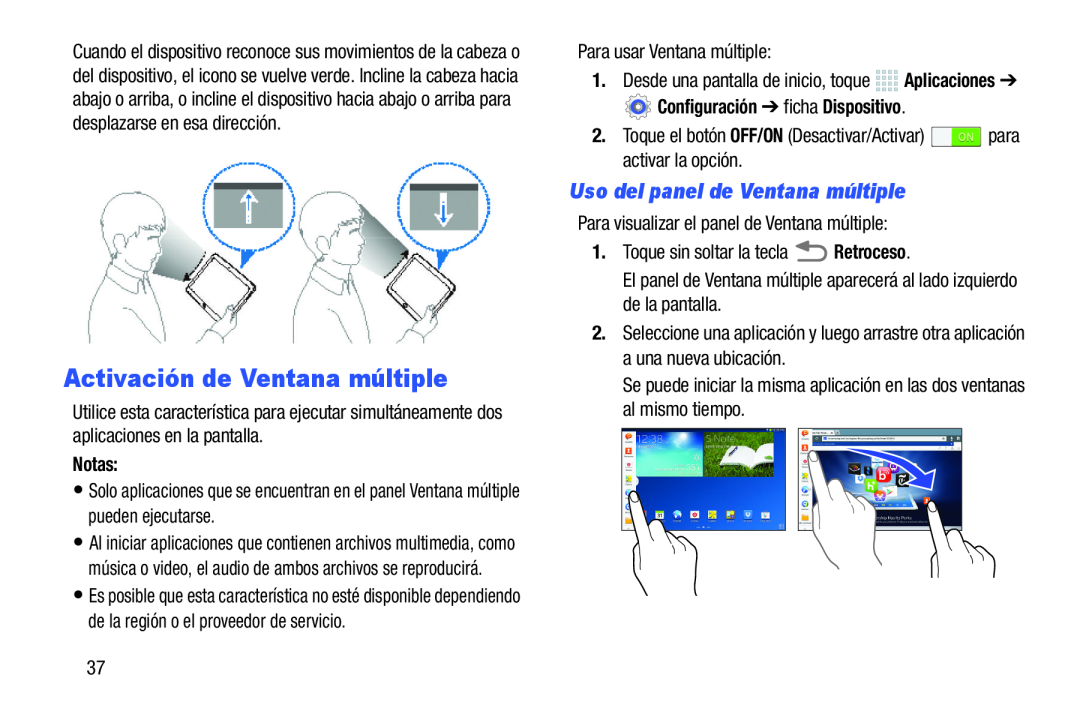 Uso del panel de Ventana múltiple Galaxy Note 10.0 Wi-Fi