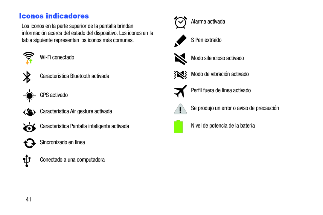 Iconos indicadores Galaxy Note 10.1 2014 Edition S-Pen