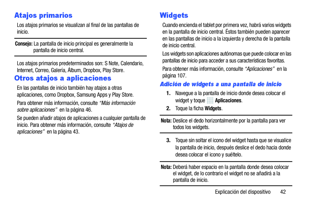 Adición de widgets a una pantalla de inicio Atajos primarios