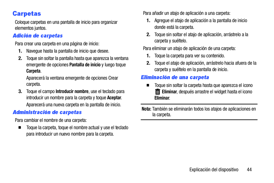 Administración de carpetas Galaxy Note 10.0 Wi-Fi