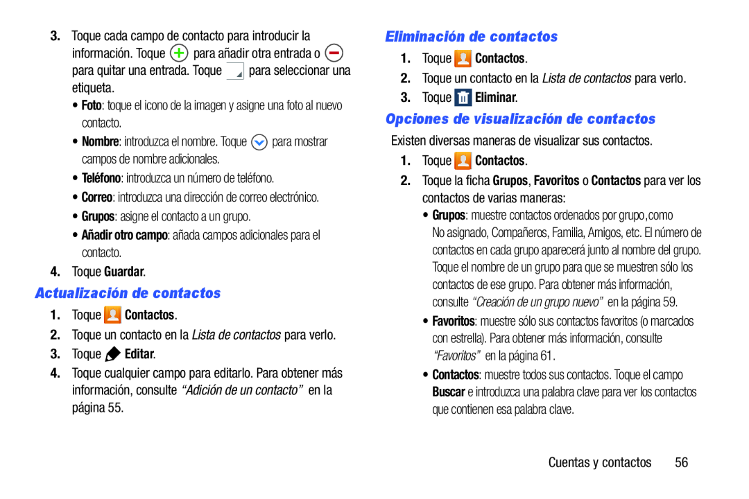 Opciones de visualización de contactos Galaxy Note 10.0 Wi-Fi