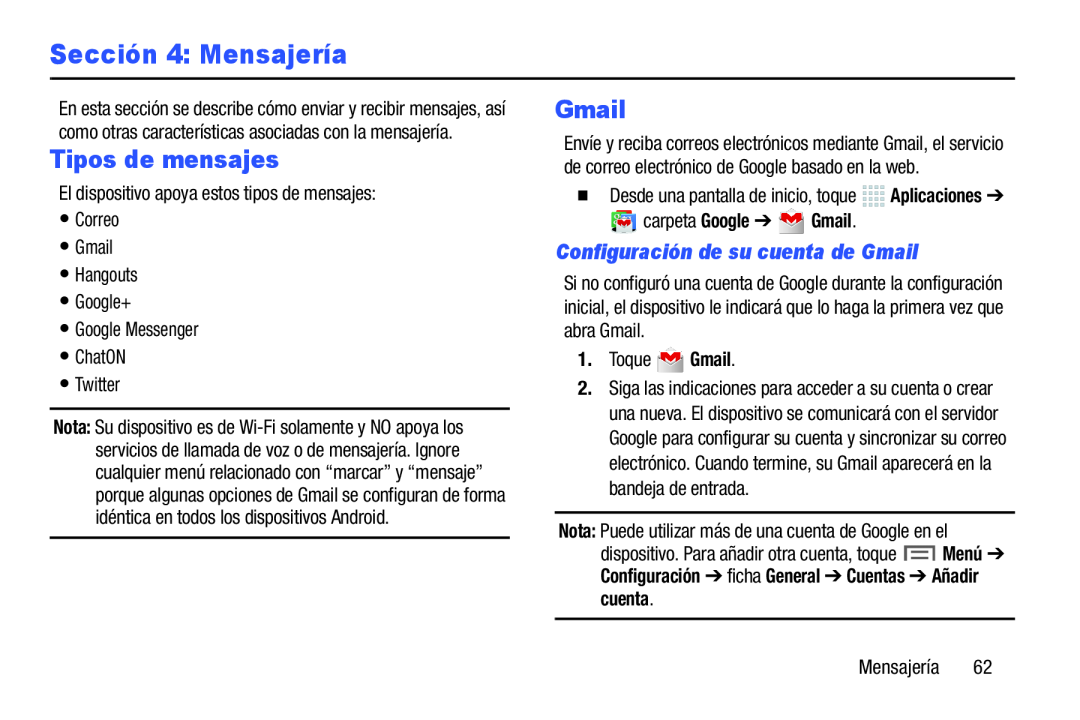 Configuración de su cuenta de Gmail Galaxy Note 10.0 Wi-Fi