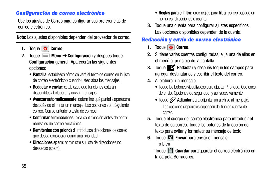 Configuración de correo electrónico Redacción y envío de correo electrónico