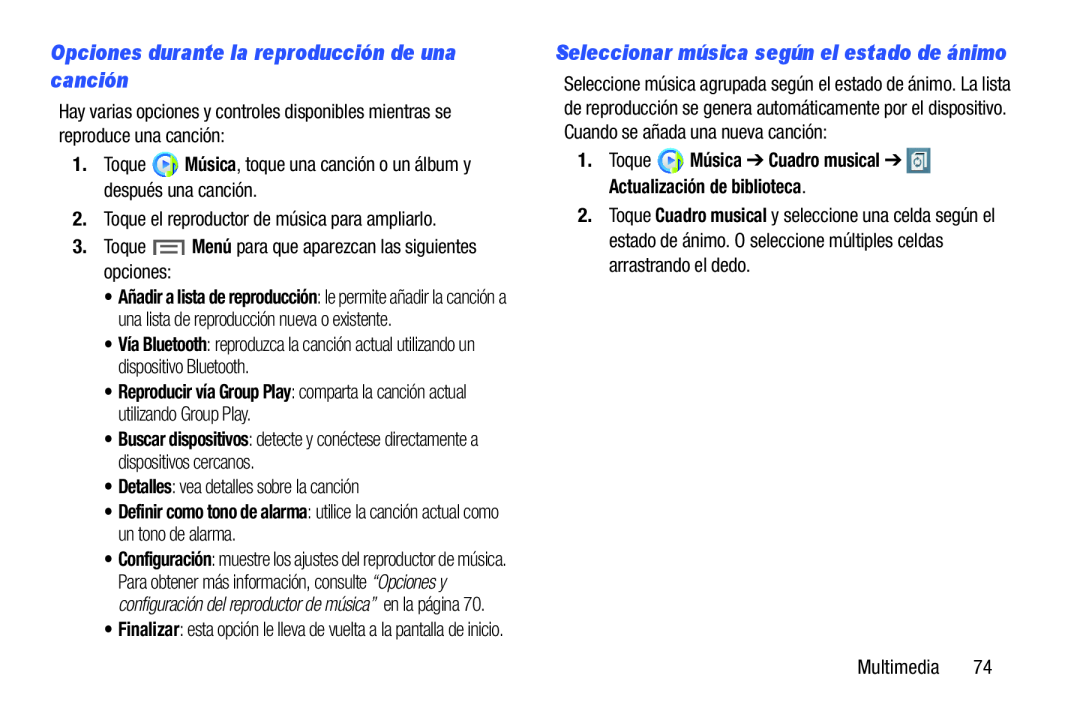 Opciones durante la reproducción de una canción Galaxy Note 10.0 Wi-Fi