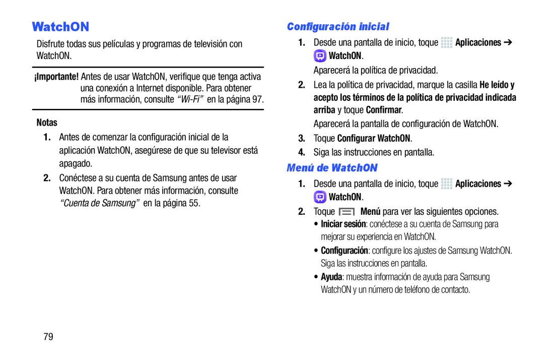 Menú de WatchON Galaxy Note 10.0 Wi-Fi