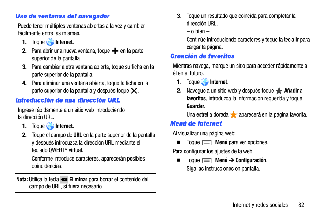 Menú de Internet Galaxy Note 10.0 Wi-Fi