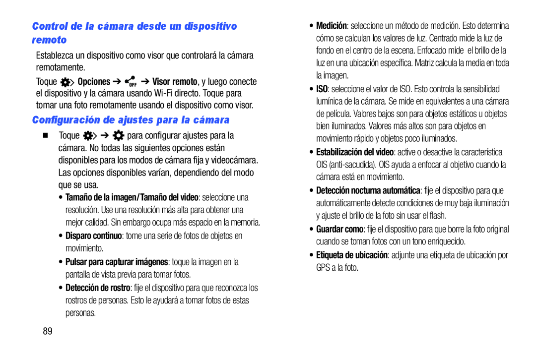 Configuración de ajustes para la cámara Galaxy Note 10.0 Wi-Fi