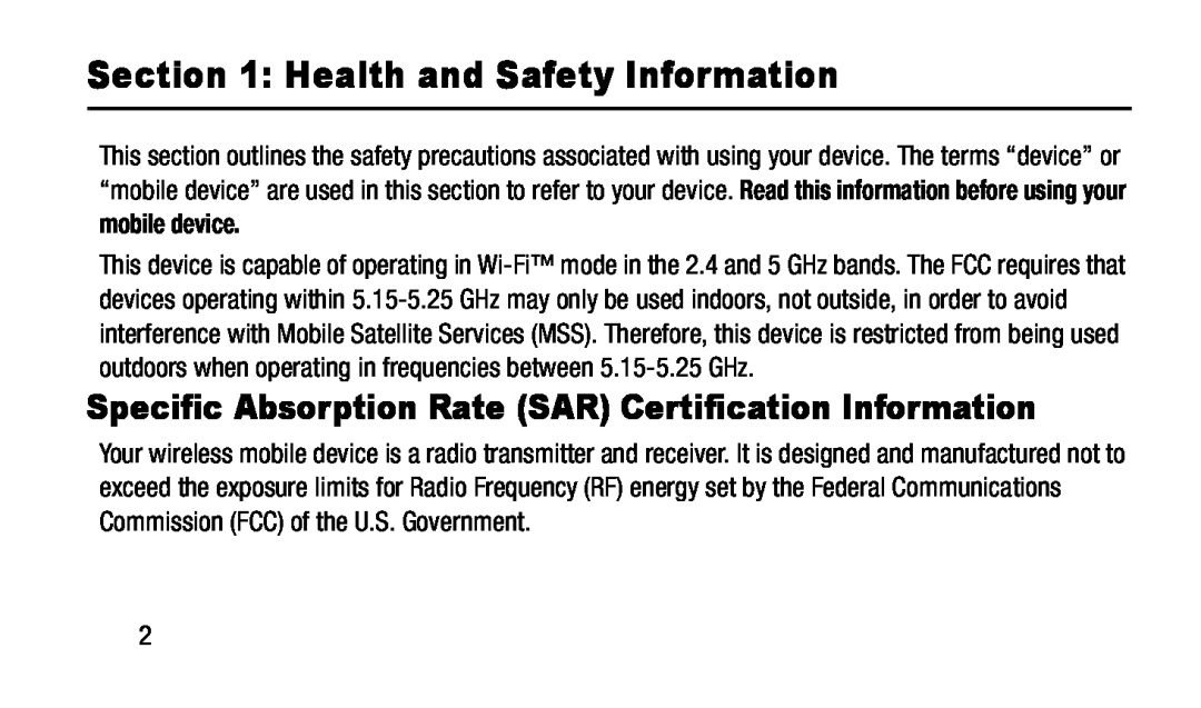 Specific Absorption Rate (SAR) Certification Information Section 1: Health and Safety Information