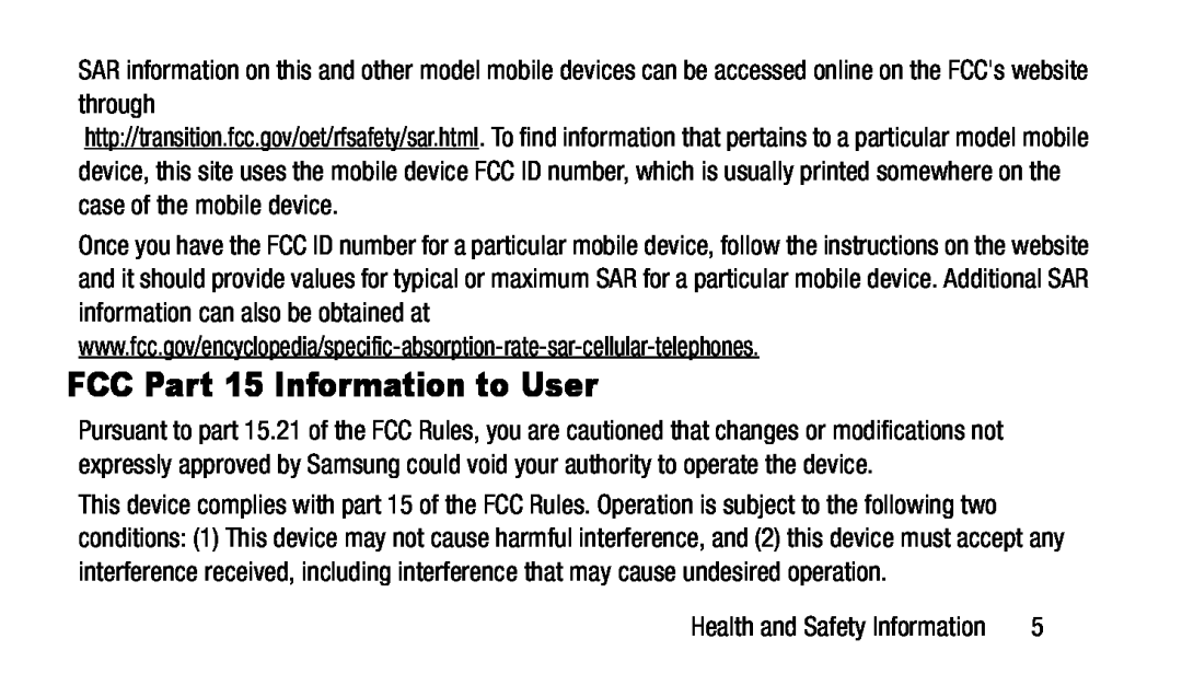 FCC Part 15 Information to User Galaxy Note 10.1 2014 Edition T-Mobile