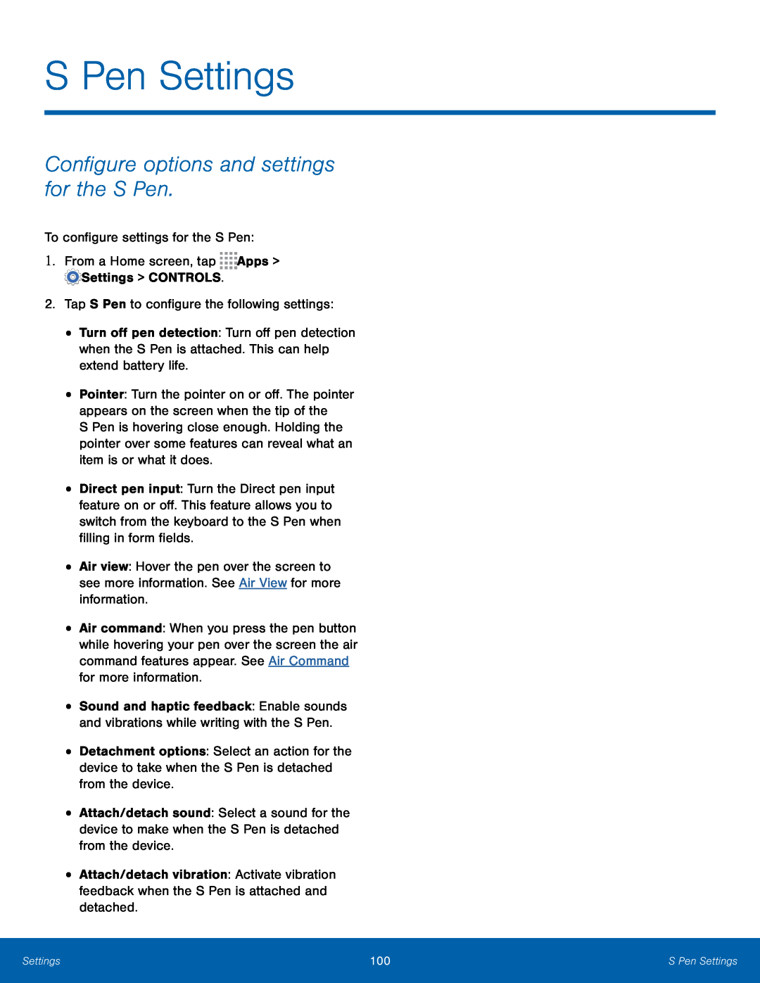 Configure options and settings for the S Pen Galaxy Note 10.1 2014 Edition T-Mobile