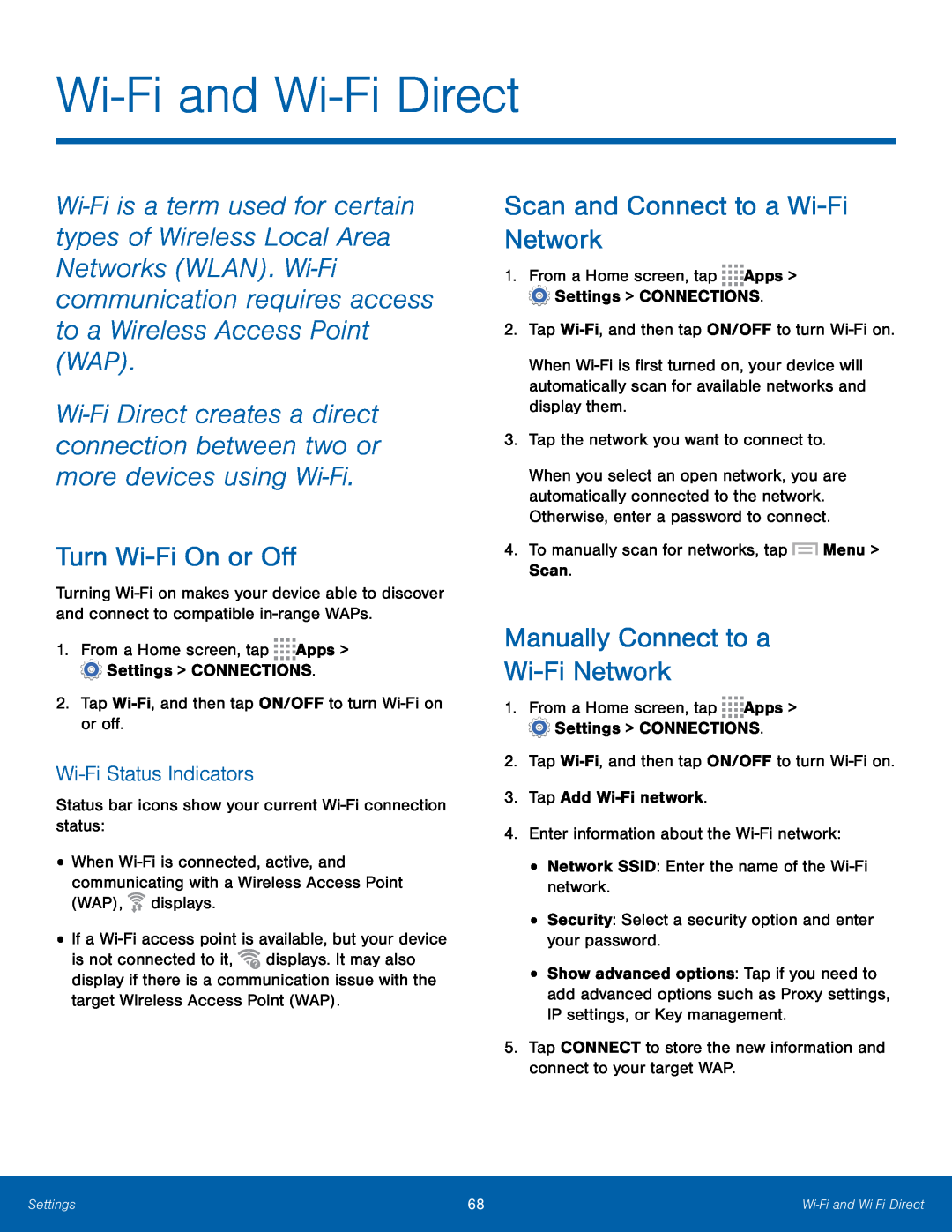 Wi-FiStatus Indicators Turn Wi-FiOn or Off