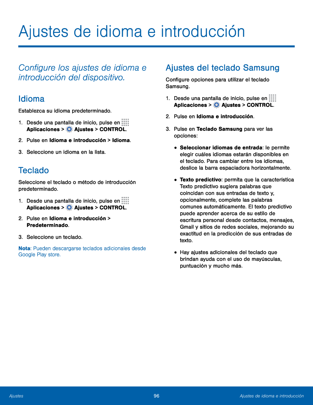 Configure los ajustes de idioma e introducción del dispositivo Idioma