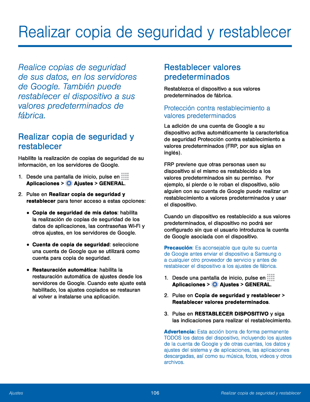 Protección contra restablecimiento a valores predeterminados Restablecer valores predeterminados