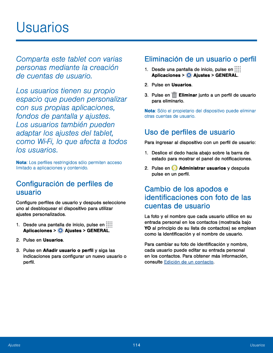 Cambio de los apodos e identificaciones con foto de las cuentas de usuario Galaxy Note 10.1 2014 Edition T-Mobile