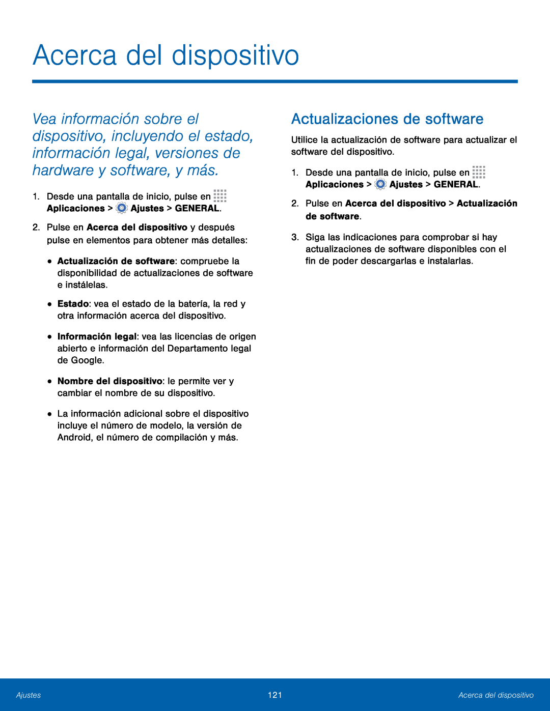 Actualizaciones de software Acerca del dispositivo