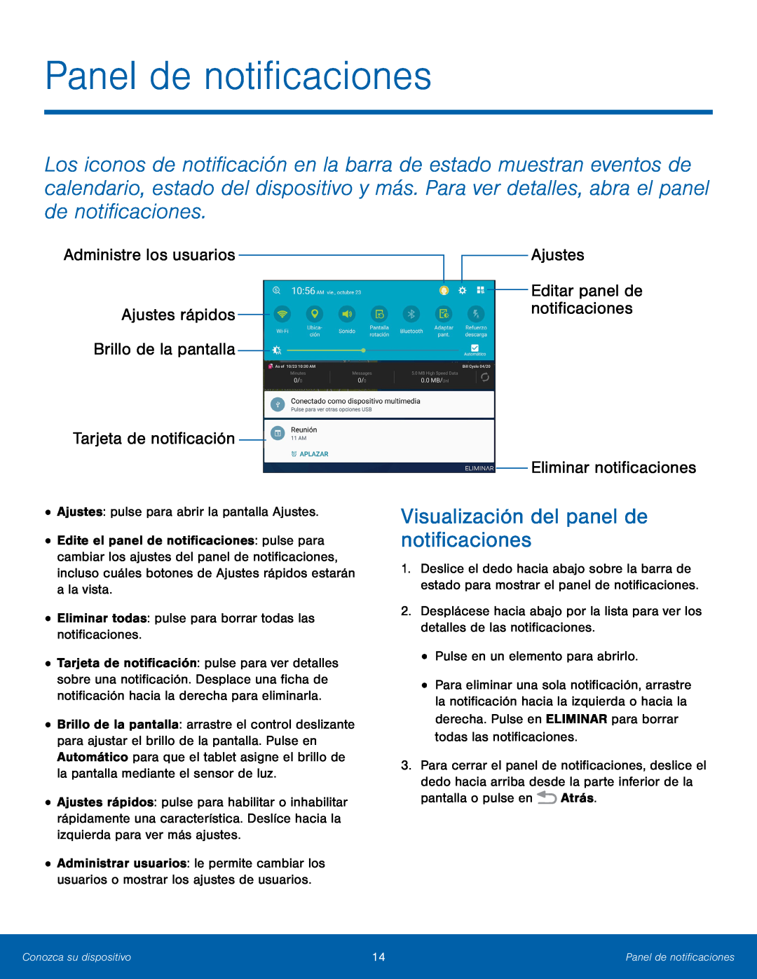 Visualización del panel de notificaciones Galaxy Note 10.1 2014 Edition T-Mobile