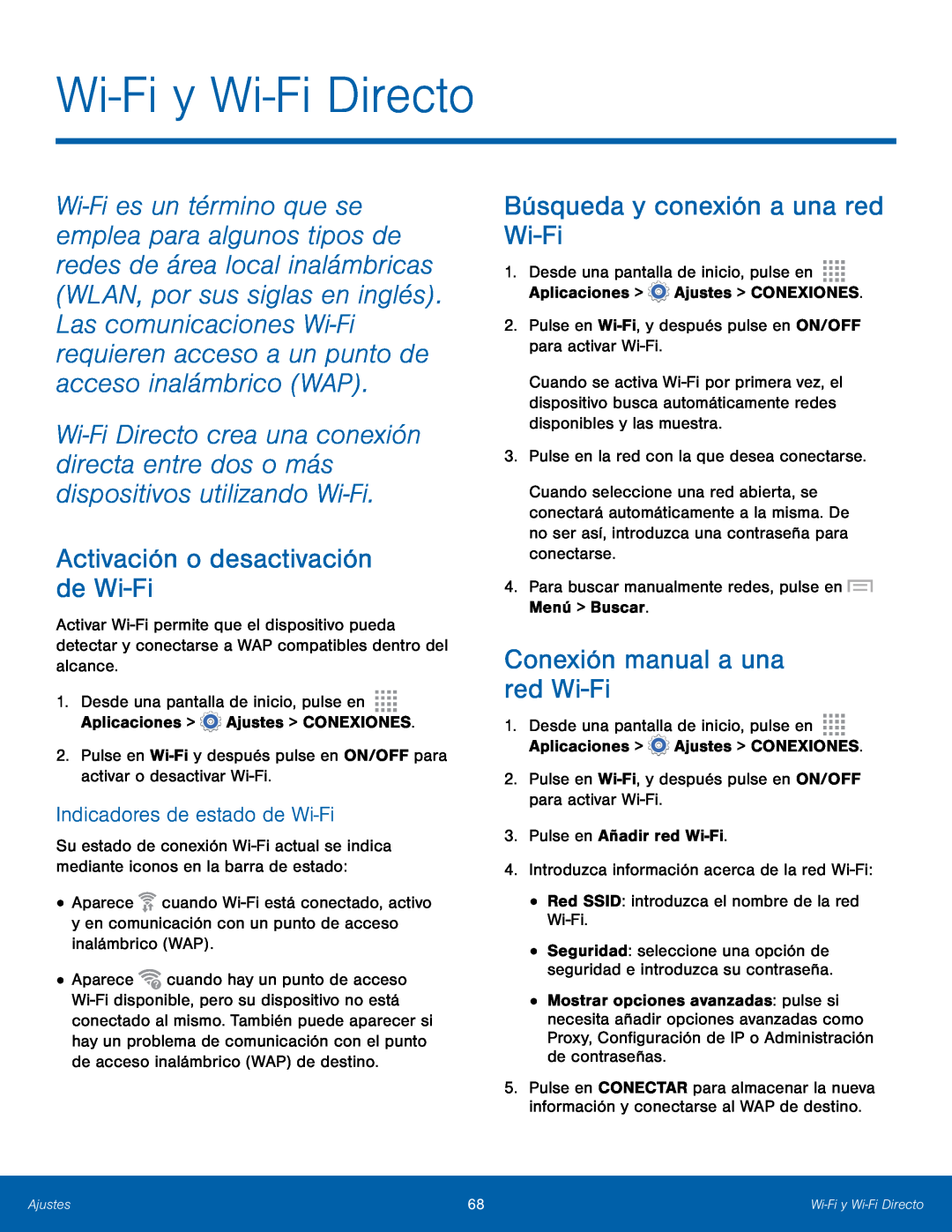 Indicadores de estado de Wi-Fi Activación o desactivación de Wi-Fi