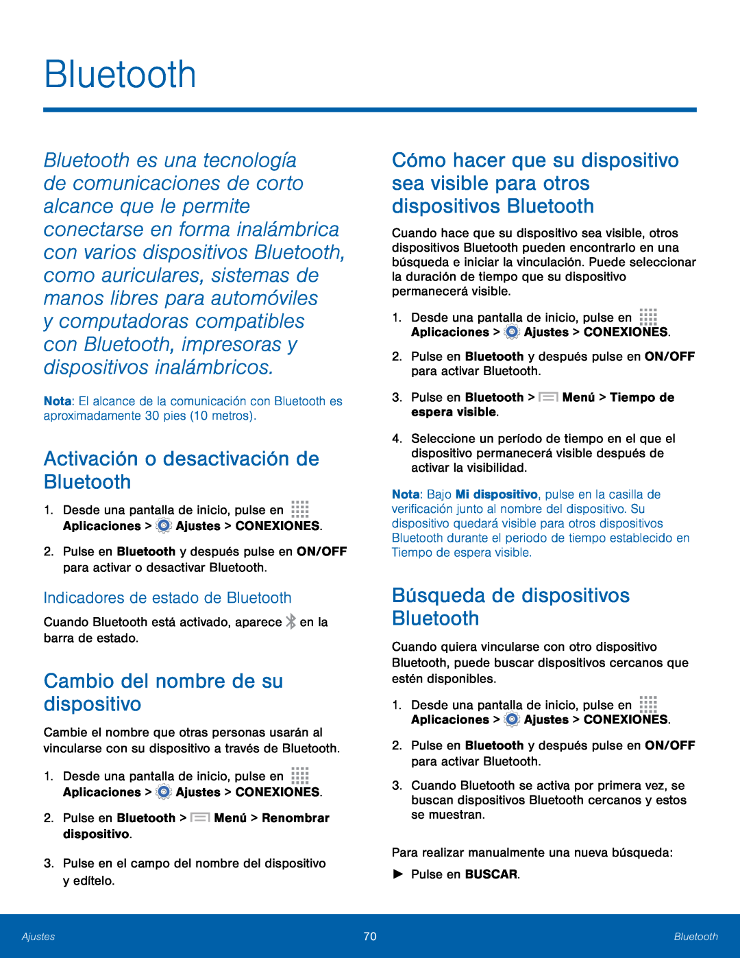 Indicadores de estado de Bluetooth Activación o desactivación de Bluetooth