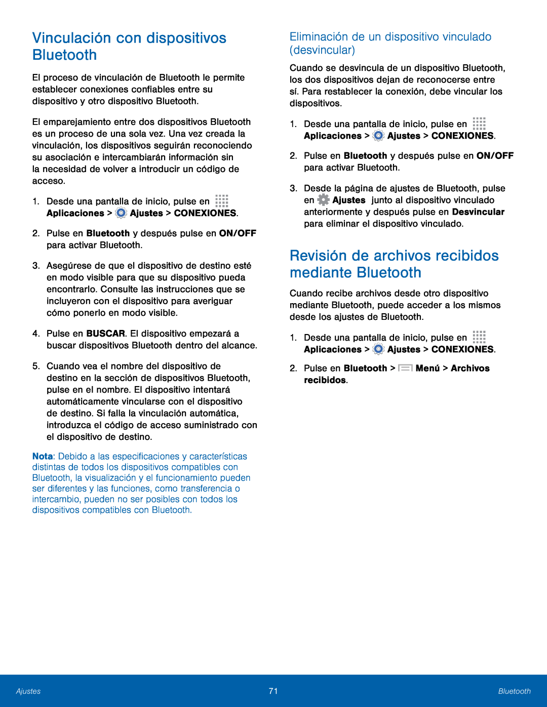 Eliminación de un dispositivo vinculado (desvincular) Vinculación con dispositivos Bluetooth