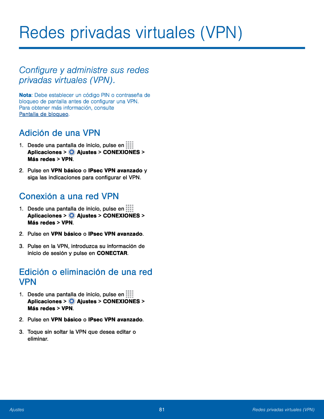 Configure y administre sus redes privadas virtuales (VPN) Galaxy Note 10.1 2014 Edition T-Mobile