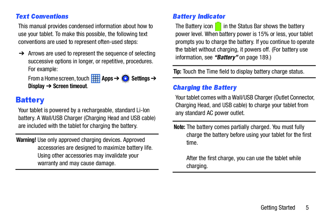 Text Conventions Battery Indicator