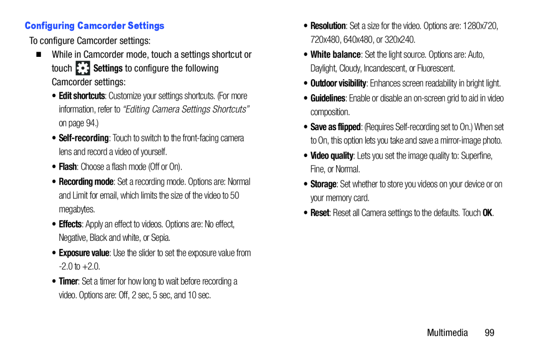 Configuring Camcorder Settings Settings