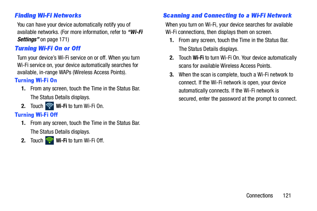 Finding Wi-FiNetworks Turning Wi-FiOn or Off