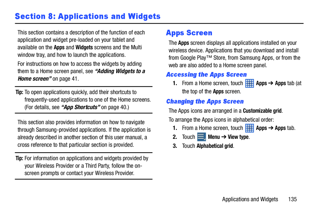 Section 8: Applications and Widgets Galaxy Note 10.1 US Cellular