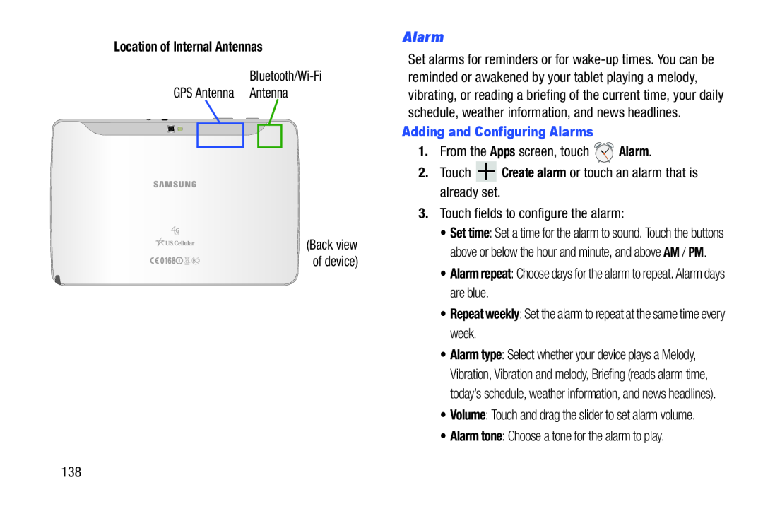 Alarm Galaxy Note 10.1 US Cellular