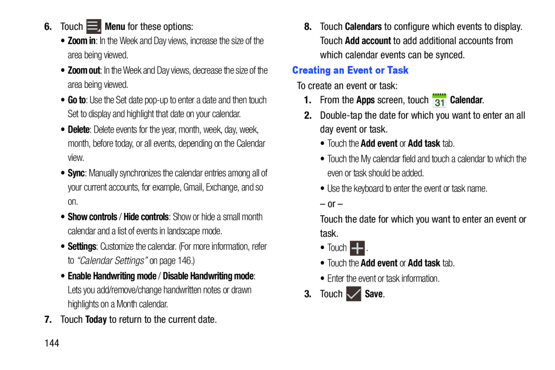 Creating an Event or Task Galaxy Note 10.1 US Cellular