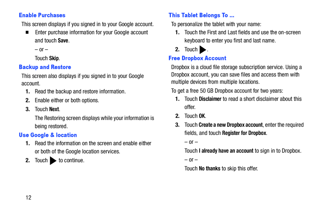 Use Google & location Galaxy Note 10.1 US Cellular