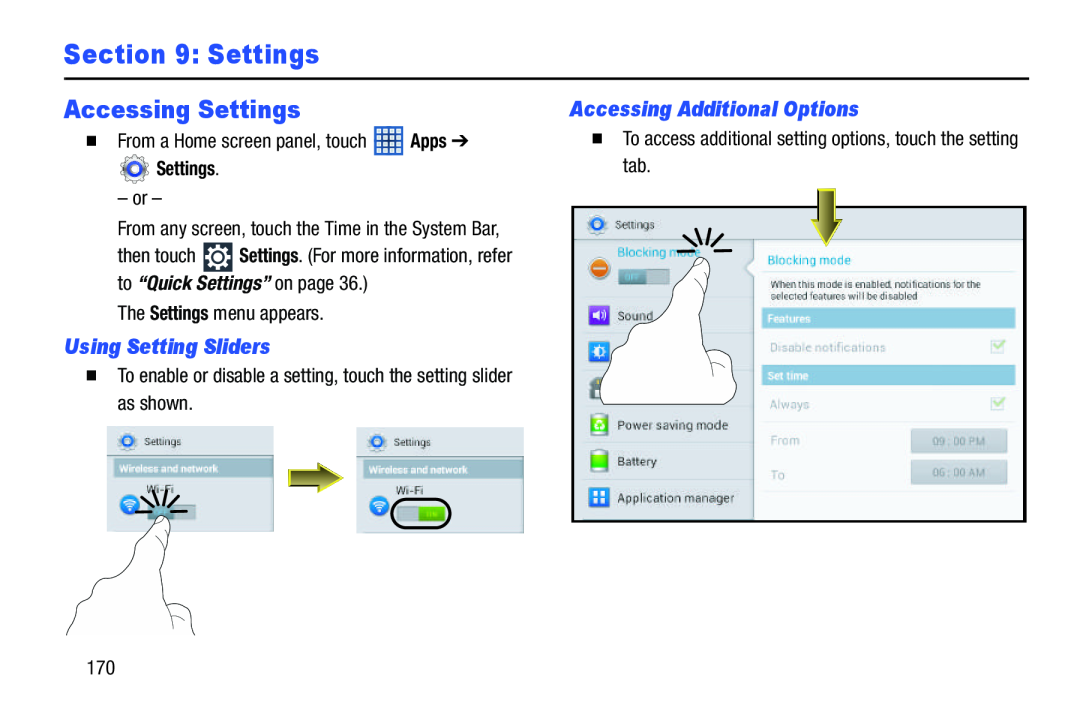 Using Setting Sliders Accessing Settings