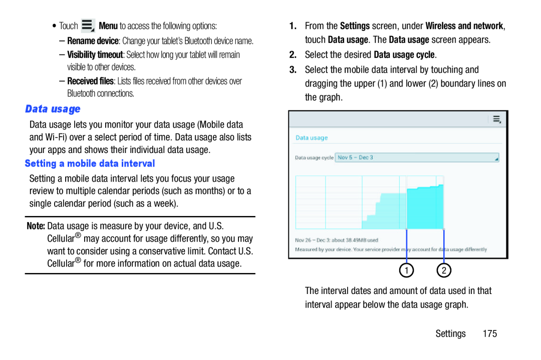 Data usage Galaxy Note 10.1 US Cellular