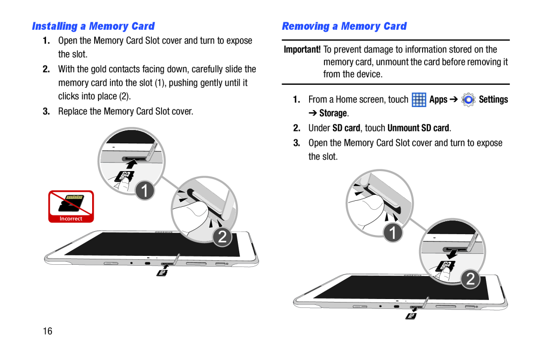 Removing a Memory Card Galaxy Note 10.1 US Cellular