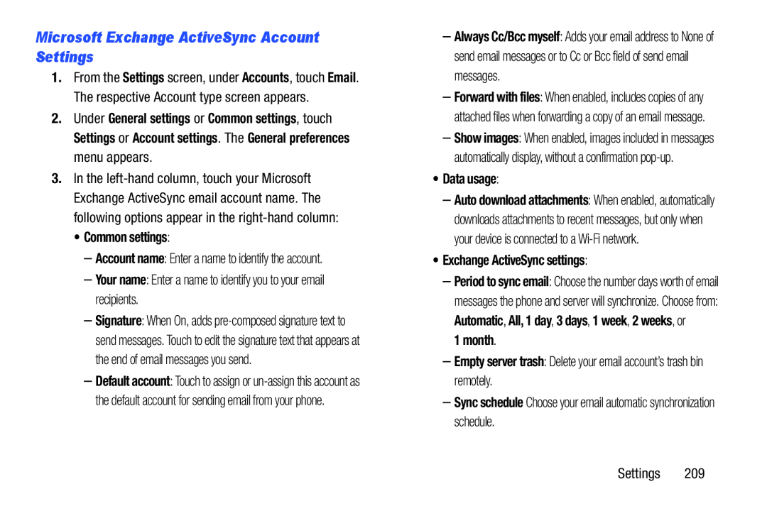 Microsoft Exchange ActiveSync Account Settings