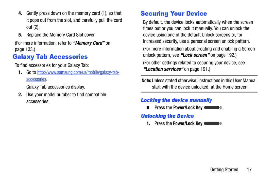 Locking the device manually Unlocking the Device