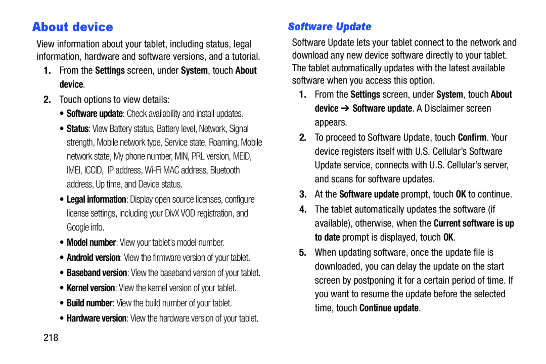 Software Update About device