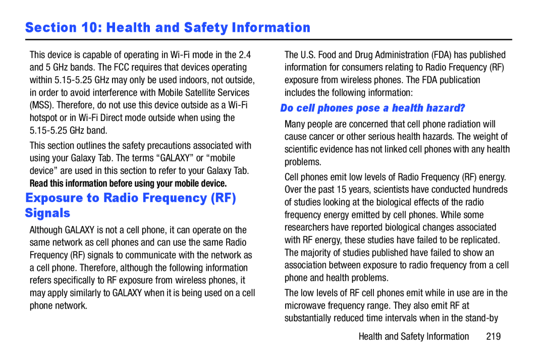 Section 10: Health and Safety Information Galaxy Note 10.1 US Cellular