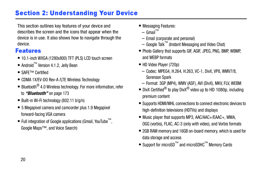 Features Galaxy Note 10.1 US Cellular