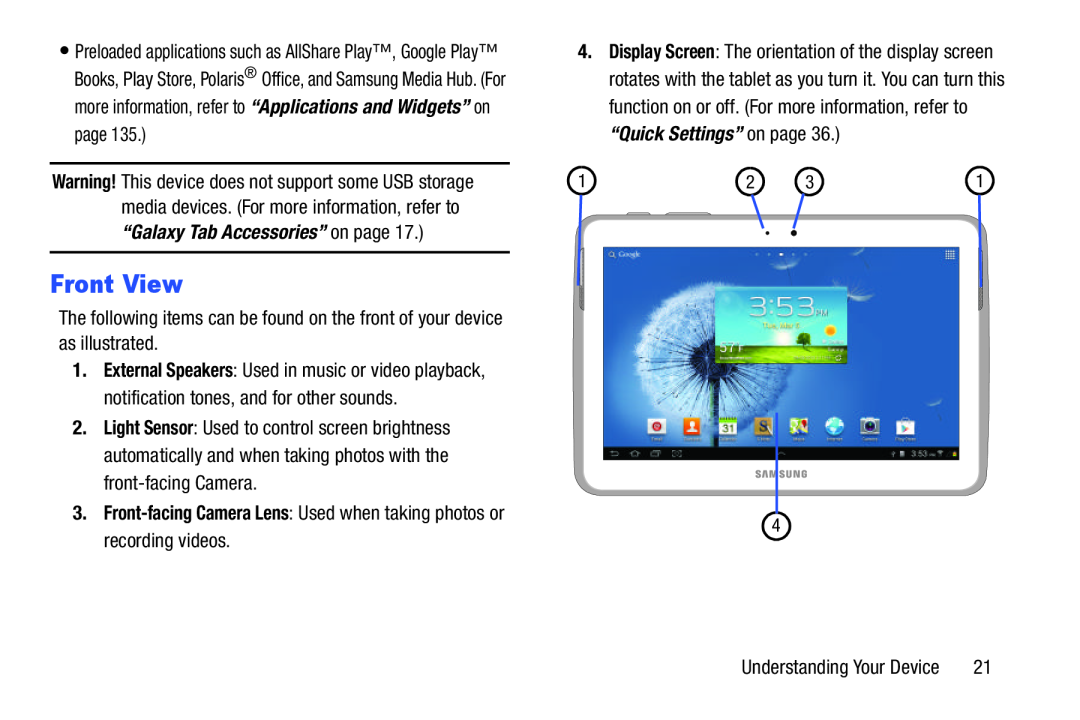 Front View Galaxy Note 10.1 US Cellular