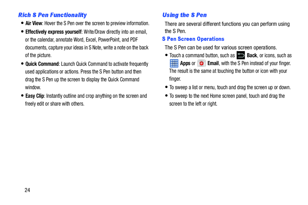 Rich S Pen Functionality Using the S Pen