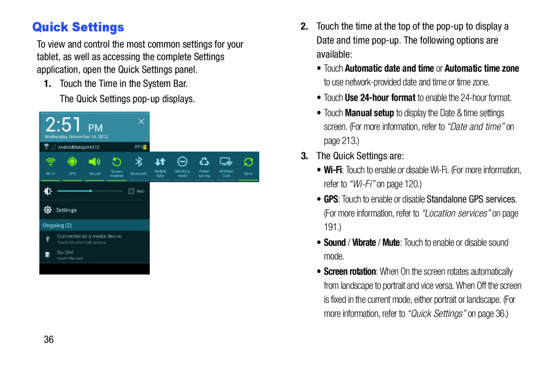 Quick Settings Galaxy Note 10.1 US Cellular