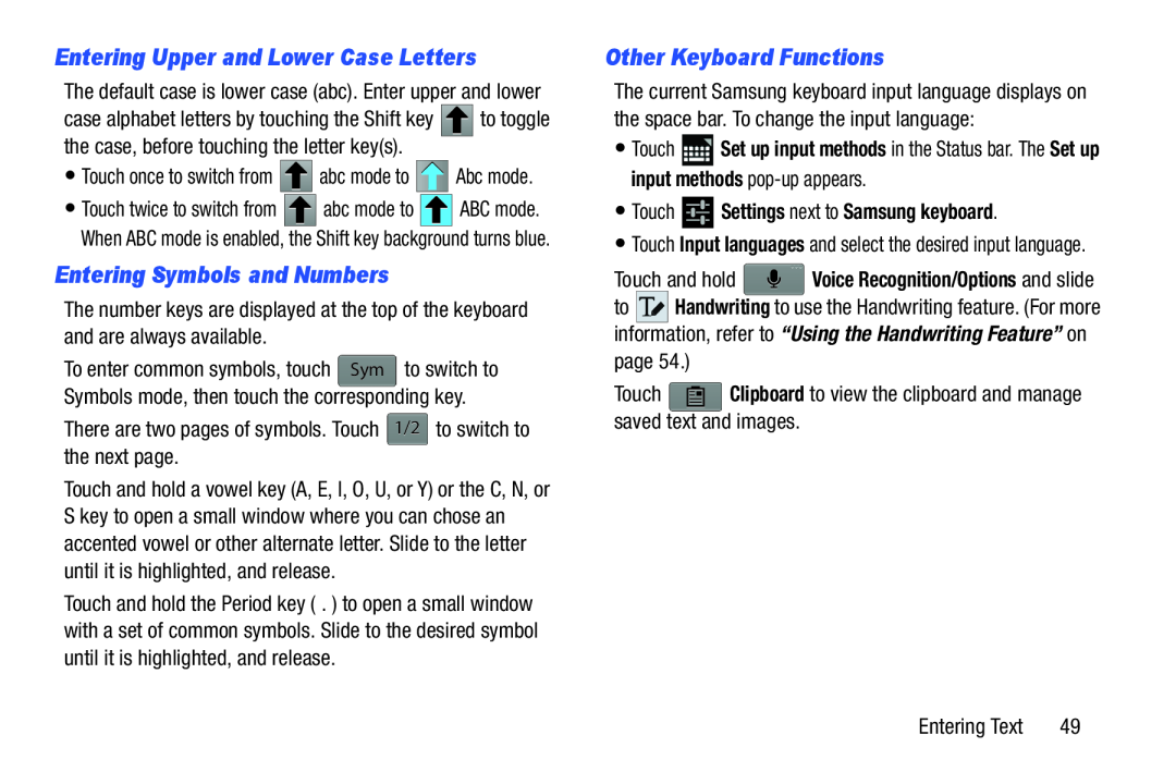 Other Keyboard Functions Galaxy Note 10.1 US Cellular