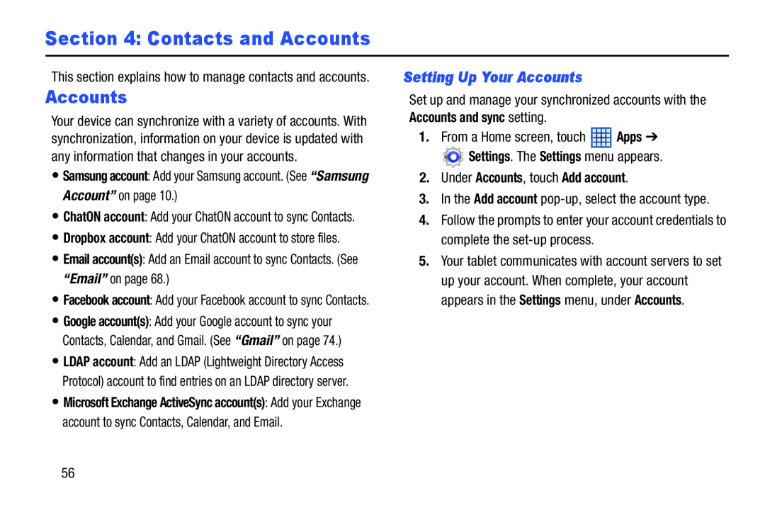 Section 4: Contacts and Accounts Galaxy Note 10.1 US Cellular