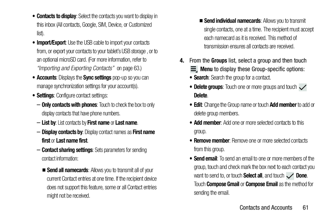 Contacts to display Settings